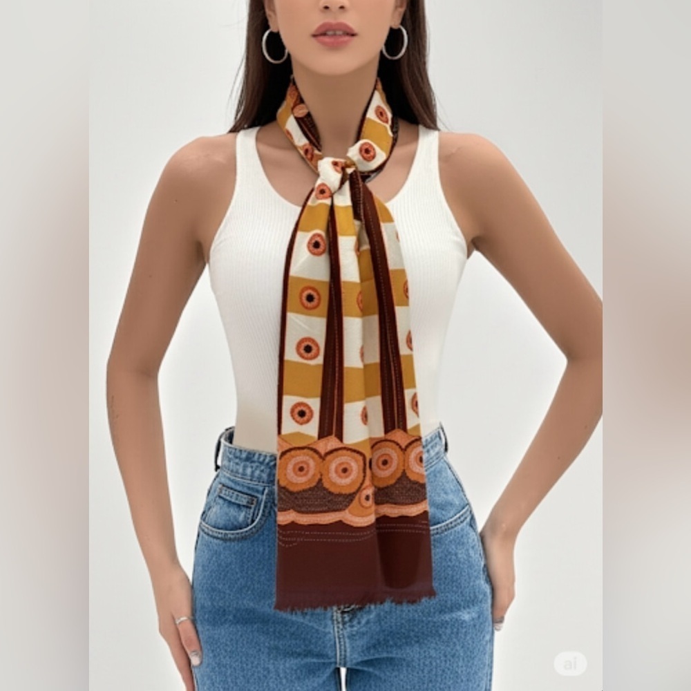 Vintage Inspired Brown & Orange Floral Scarf